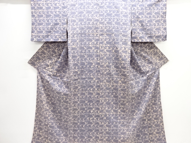 格子に抽象模様手織り節紬着物